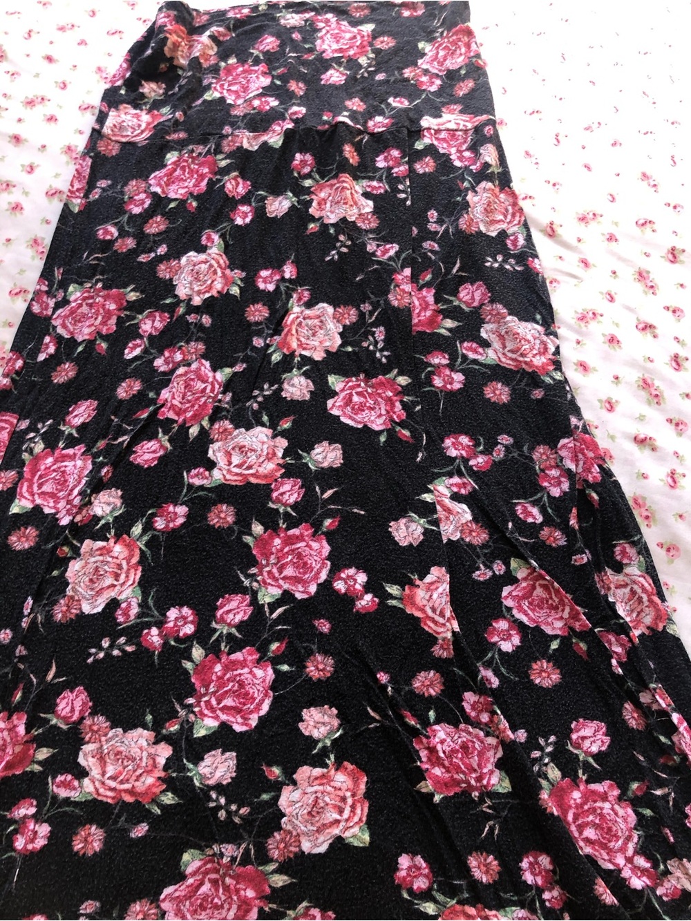 Black Maxi Skirt with Pink Rose Print - Picture 6 of 12